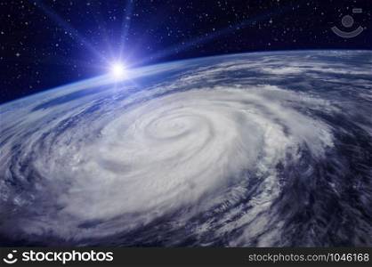 Giant cyclone on the planet Earth due to the global warming that will cause an increase in temperature and rainfall. Elements of this image furnished by NASA