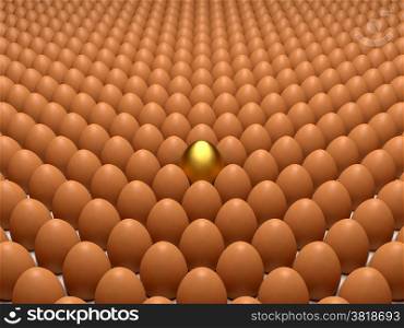 Giant golden egg with brown eggs in series
