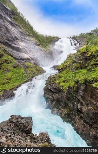 Giant Kjosfossen waterfall by the Flam to Myrdal Railway Line, Norway