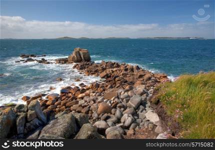 Giant pebbles scattered on the coastline of St Mary?s, Isles of Scilly, Cornwall, England.