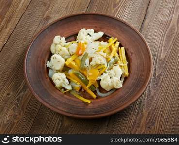 Giardiniera - vrelish of pickled vegetables in vinegar