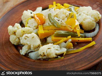 Giardiniera - vrelish of pickled vegetables in vinegar