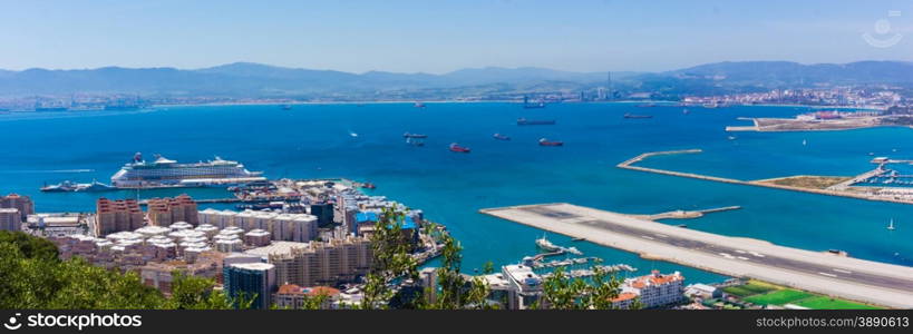 Gibraltar airport runway and La Linea de la Concepcion in Spain, southern Andalucia region, Panorama