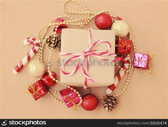 Gift box and christmas ornament with retro filter effect