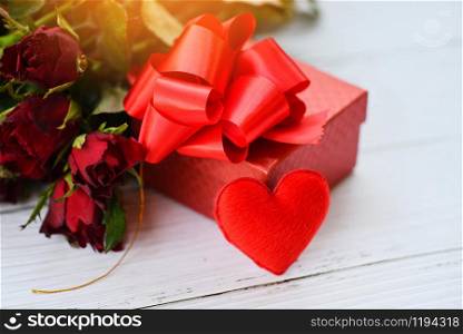 gift box decorate with roses flower and heart love background valentine day concept