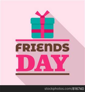 Gift box friends day logo. Flat illustration of gift box friends day vector logo for web design. Gift box friends day logo, flat style