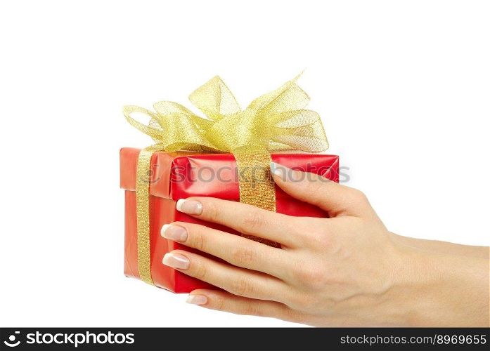gift box in hand on white