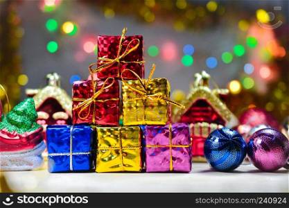 Gift box on wooden table Merry Christmas and Happy new year and Valentine&rsquo;s day concept