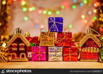 Gift box on wooden table Merry Christmas and Happy new year and Valentine&rsquo;s day concept