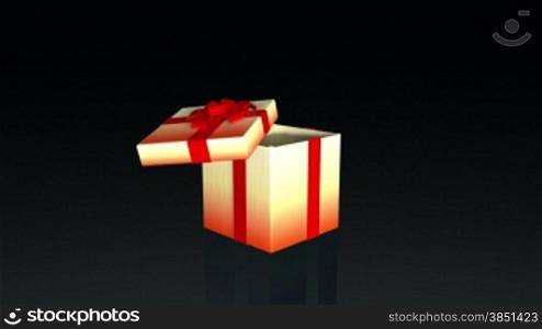 Gift box opening lid to present a virtual product, against black