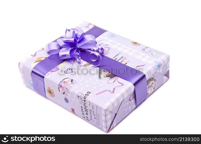 gift box with big bow ribbon isolated on white background. gift box with big bow ribbon