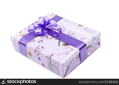 gift box with big bow ribbon isolated on white background. gift box with big bow ribbon