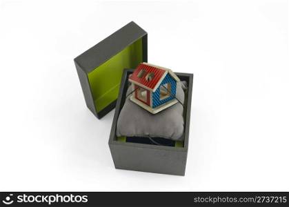 Gift box with house inside. Jewelry box.Real estate