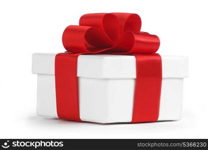 Gift box with red bow isolated on white background