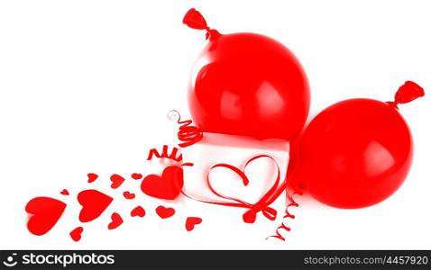 Gift box with red hearts &amp; ribbon isolated on white background, conceptual image of love &amp; Valentine&rsquo;s day holiday