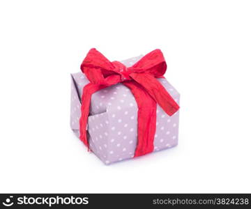 gift box with red ribbon bow, isolated on white
