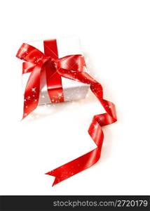 Gift box with red satin ribbon