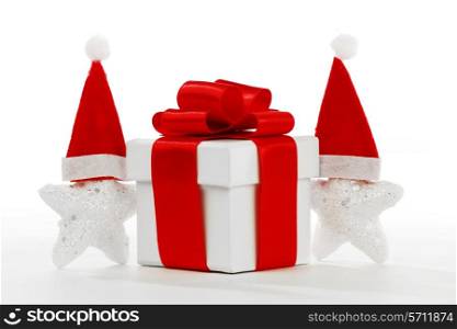 Gift box with santa claus stars isolated on white background