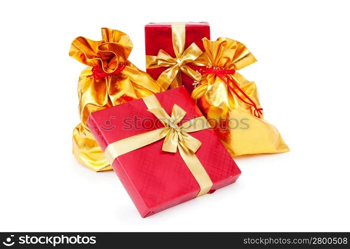 Gift boxes and golden sacks