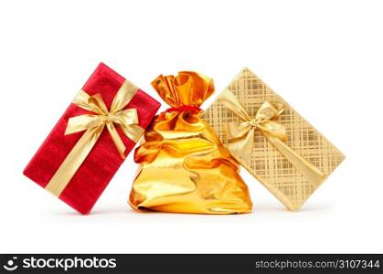 Gift boxes and golden sacks