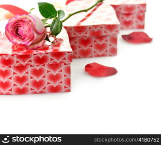 Gift Boxes And Rose On White Background