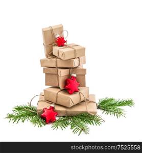 Gift boxes with Christmas decoration on white background