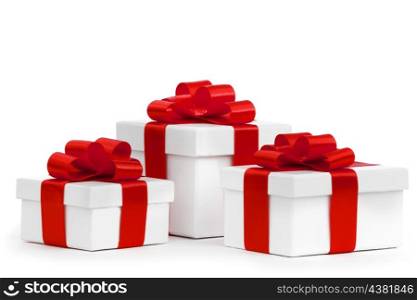 Gift boxes with red bow isolated on white background
