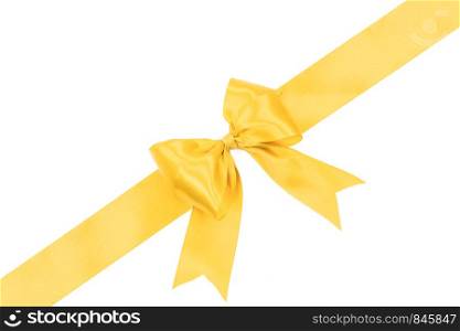 Gift card concept - shiny golden satin ribbon with bow isolated on white background