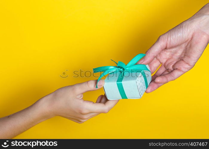 gift is given to the recipient on a yellow background. Birthday