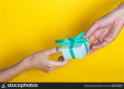 gift is given to the recipient on a yellow background. Birthday