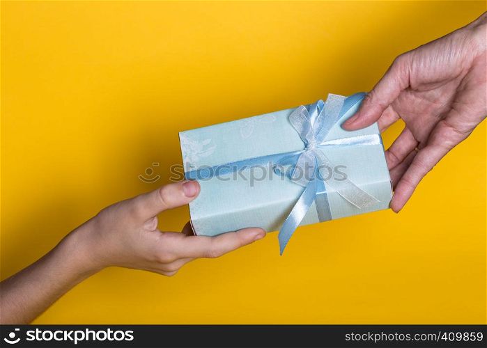 gift is given to the recipient on a yellow background. Birthday