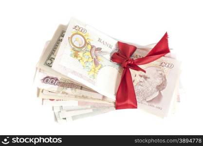 Gift of money isolated on white