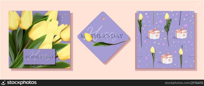 Gift tag for mother&rsquo;s day. Mommy spring holiday. Tulips are the first spring flowers for mom. Bouquet. Happy mother&rsquo;s day.. Gift tag for mother&rsquo;s day. Mommy spring holiday. Tulips are the first spring flowers for mom. Bouquet. Happy mother&rsquo;s day