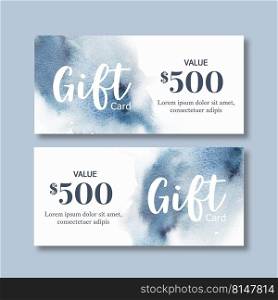 Gift voucher, discount certificate or shop invitation promo. Shopping present coupon or special card watercolor