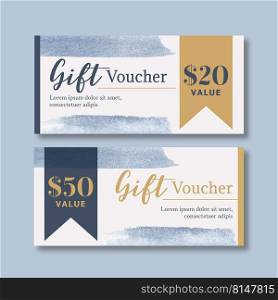 Gift voucher, discount certificate or shop invitation promo. Shopping present coupon or special card watercolor