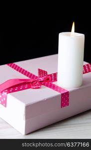 Giftbox arranged on the table in saint valentine holiday concept