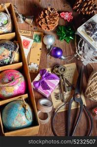 Gifts and vintage christmas ornaments