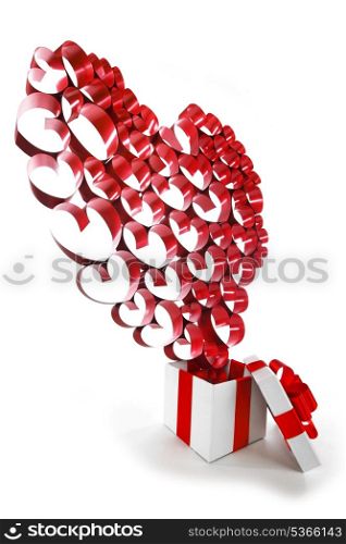 Gifts boxes with red ribbons and hearts, valentines day concept