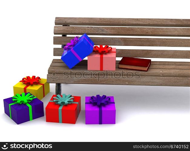gifts on bench. 3d