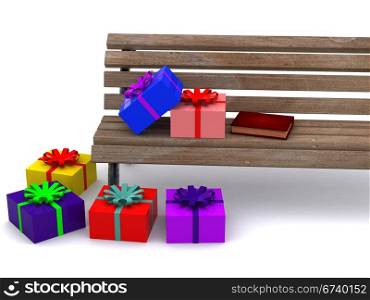 gifts on bench. 3d