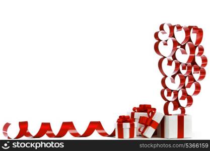 Gifts with heart decoration isolated on white background