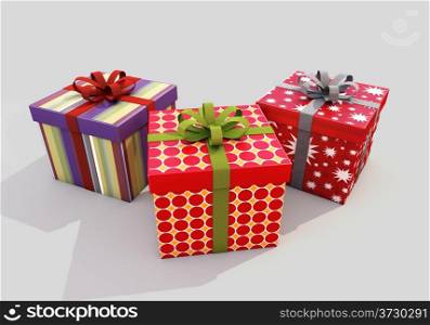 Gifts with ribbons on a gray background