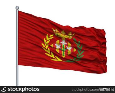Gijon City Flag On Flagpole, Country Spain, Isolated On White Background. Gijon City Flag On Flagpole, Spain, Isolated On White Background