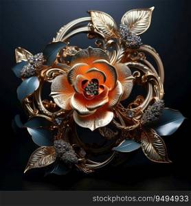 Gilded colored brooch isolated on black background