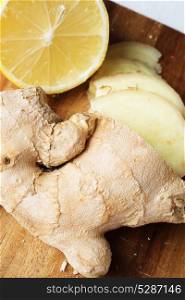 ginger and lemon. Colorful natural ingredients.