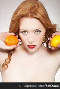 Ginger lady with fruits