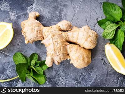 ginger on the wooden table, stock photo