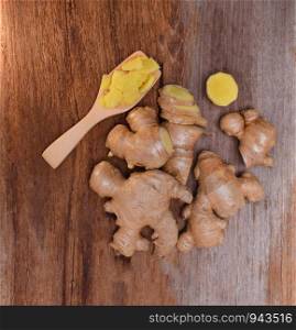 Ginger root on wooden table