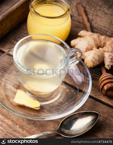 Ginger tea with honey. Medicinal tea made from ginger root.Healthy drink