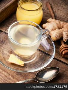 Ginger tea with honey. Medicinal tea made from ginger root.Healthy drink